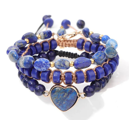 3 lapis blue stack gematone bracelets